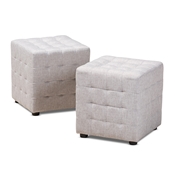 Baxton Studio Elladio Modern and Contemporary Greyish Beige Fabric Upholstered Tufted Cube Ottoman (Set of 2)